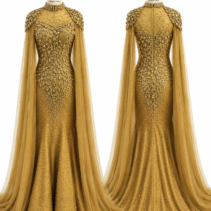Aurelia Crystal Cape Gown