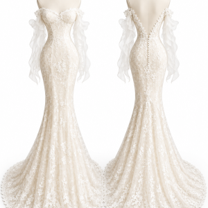 Textured Mermaid Bridal Gown front and back views