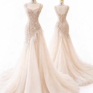 Blush Embellished Mermaid Bridal Gown front and back views
