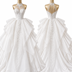 Crystal Halter Bridal Ball Gown front and back views