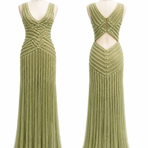 Verdant Cutout Beaded Gown