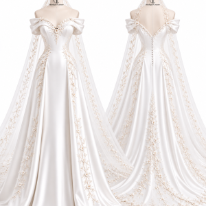 Floral Shoulder Ball Gown front and back views