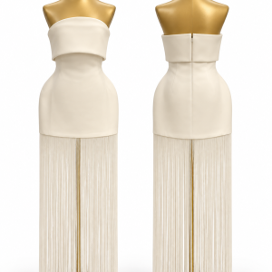 Mozhgan Elowen Ivory Fringe Gown