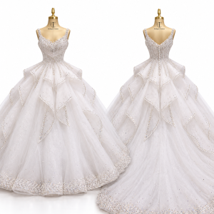 Layered Petal Bridal Ball Gown front and back views