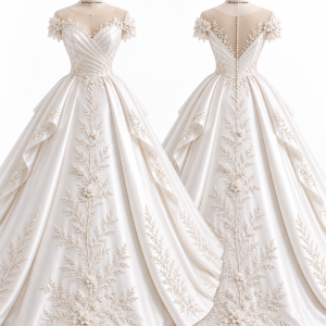 Floral Off-Shoulder Ball Gown front and back views