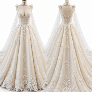 Floral A-Line Bridal Gown front and back views