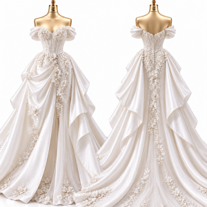 Floral Embroidered Bridal Ball Gown front and back views