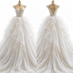 Crystal Ruffle Bridal Ball Gown front and back views
