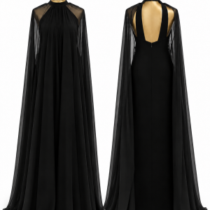 Mozhgan Ravenna Black Cape Gown