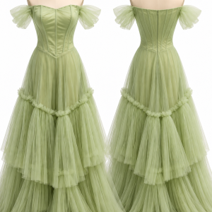 Ethereal Sage Ruffle Gown