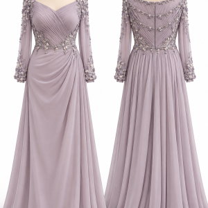 Lavender Crystal Draped Gown