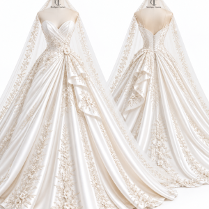 Embroidered Ball Gown with Cape front and back views
