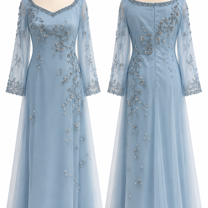Azure Whisper Beaded Gown
