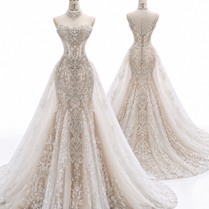 Embellished A-Line Gown with Overskirt front and back views