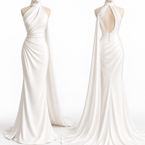 Halter Column Bridal Gown front and back views