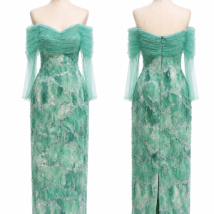 Mint Sculpted Floral Gown