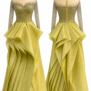 Lime Sculptural Peplum Gown