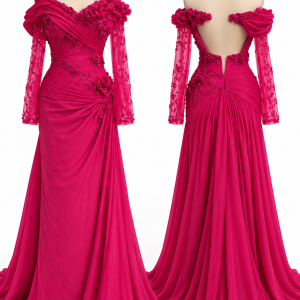 Fuchsia Rosette Cutout Gown