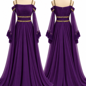 Amethyst Cape-Sleeve Gown