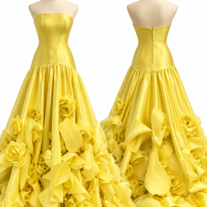 Golden Bloom Ruffle Gown