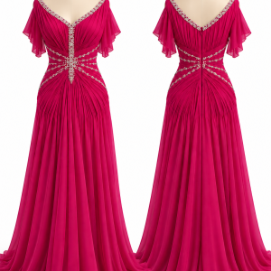 Fuchsia Jewel Draped Gown