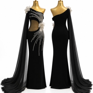 Midnight Crystal Cascade Gown