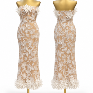 Mozhgan Ivory Garden Lace Midi Gown