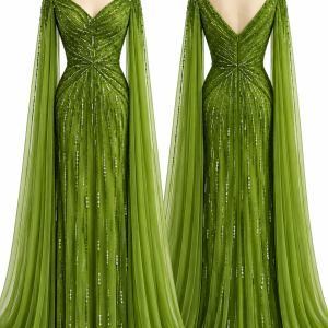 Lime Crystal Cape Gown