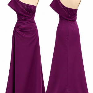 Magenta Sculpted One-Shoulder Gown