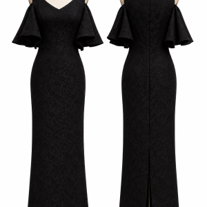 Onyx Cape-Sleeve Gown