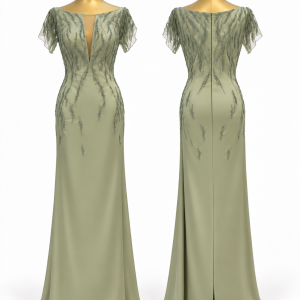 Sage Feather Column Gown