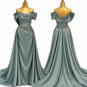 Sage Draped Train Gown