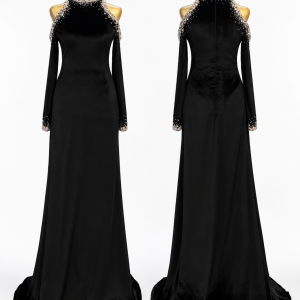 Noir Feather-Neck Gown