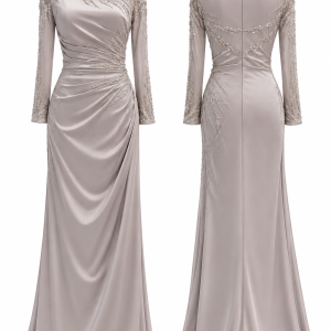 Silver Ruched Column Gown