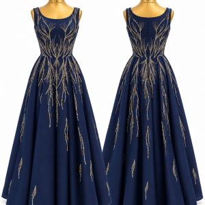Navy Gilded Ball Gown