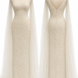 Ivory Crystal Column Gown