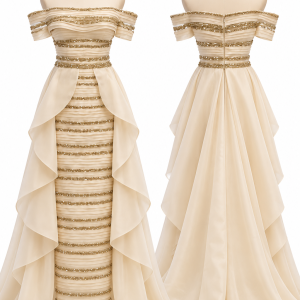 Ivory Sculpted Ruffle Gown