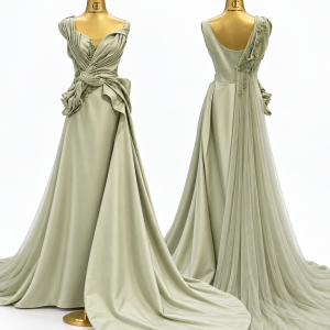 Sage Bow Train Gown