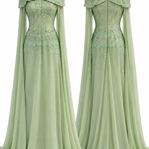 Mint Crystal Cape Gown