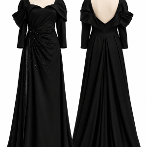 Noir Sculptural Draped Gown