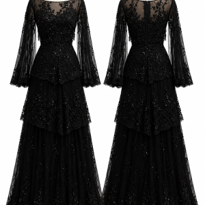 Noir Tiered Lace Ball Gown