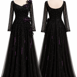 Noir Violet Floral Gown