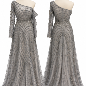 Silver Crystal One-Shoulder Gown