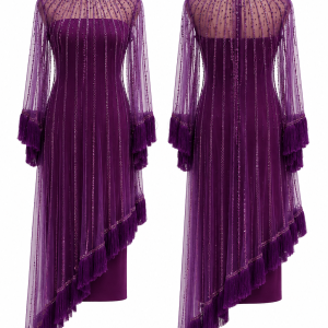 Violet Asymmetric Crystal Gown